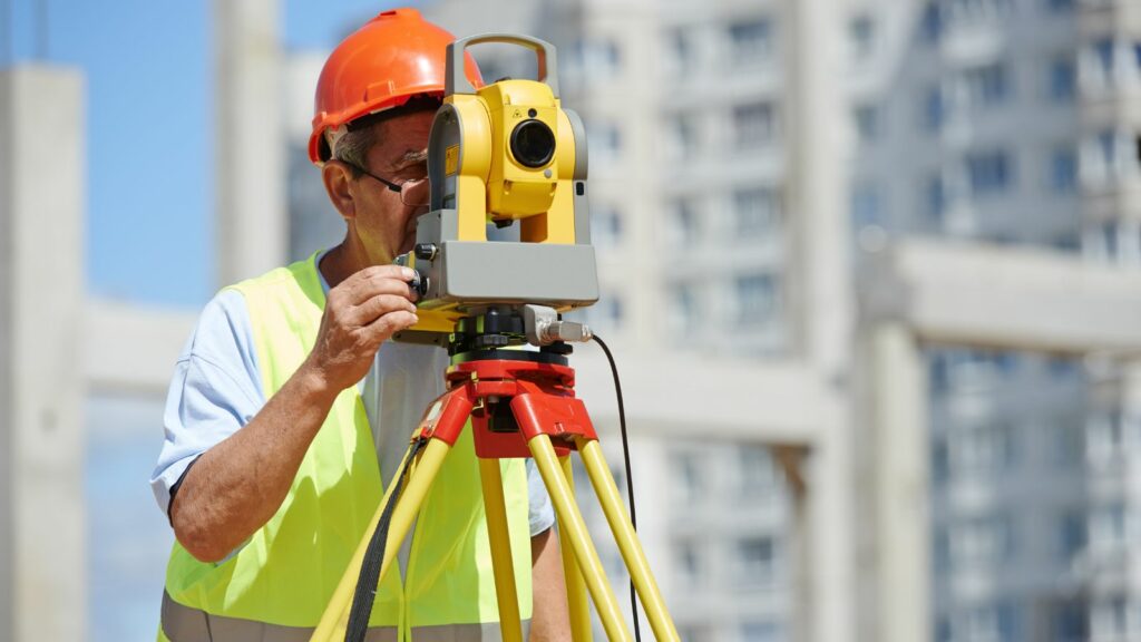 Using the theodolite outdoor.