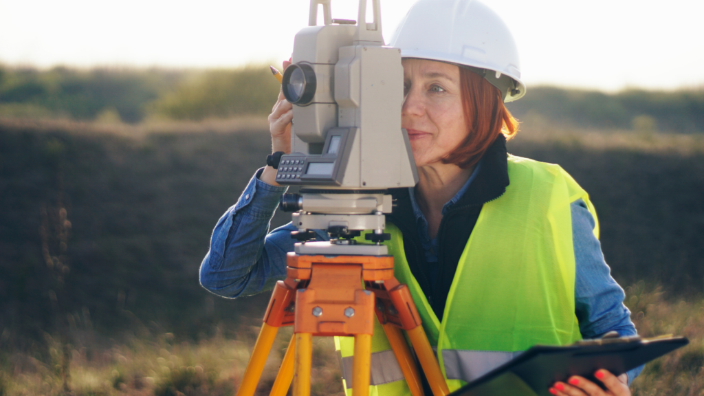 Professional boundary survey woman.